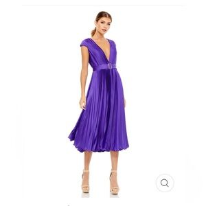 MAC DUGGAL PLEATED CAP SLEEVE BELTED A LINE DRESS SIZE 4